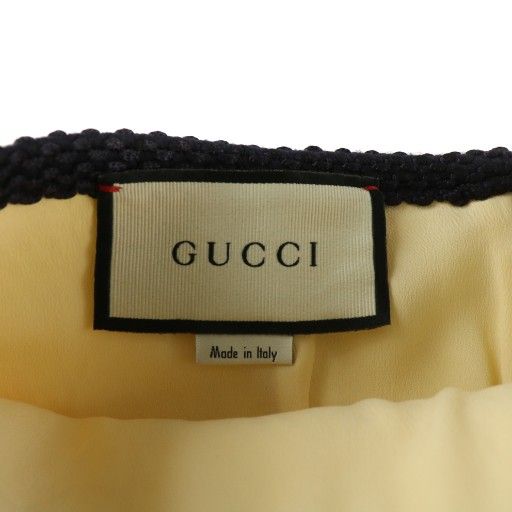  グッチ GUCCI 台形スカート ウール シルク混 ひざ丈 GG柄 総柄 アイボリー 紺 ネイビー XZ その他 トップス