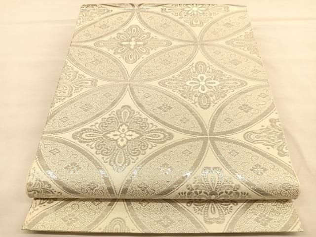 【美品】切り嵌めのペイズリー柄の袋帯　着物 平和屋着物▽六通柄袋帯 御煌錦 雪輪花唐草文 金銀糸 正絹 逸品