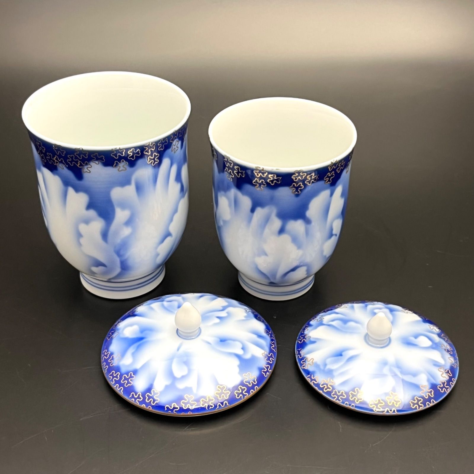 ◼︎美品◼︎【深川製磁】夫婦湯呑 組湯呑 蓋付金彩 - メルカリ
