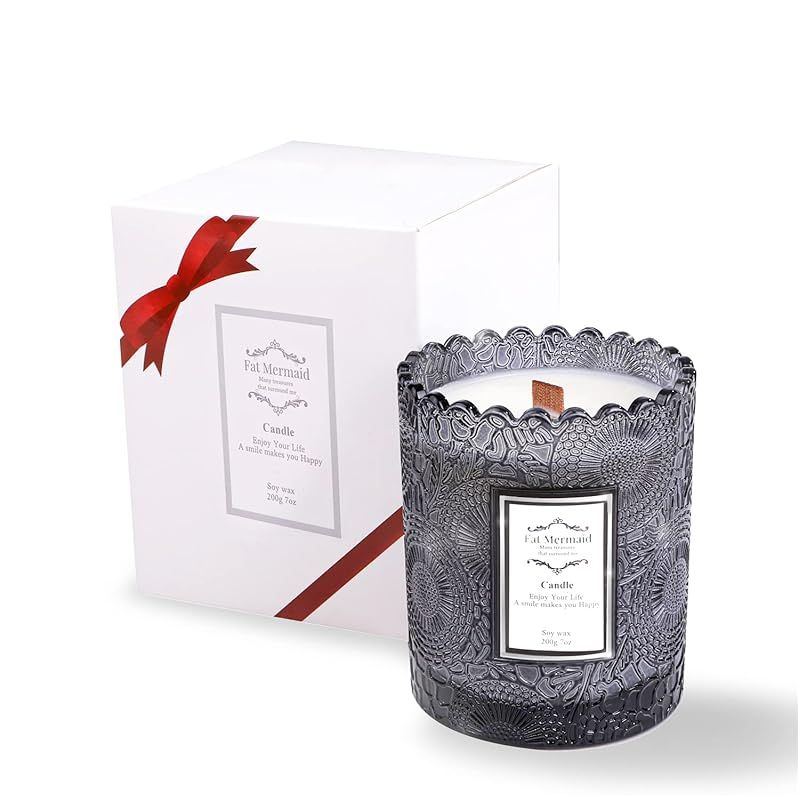 Fat Mermaid アロマキャンドル ギフト キャンドル バンブー＆グリーンティーの香り プレゼント【ソイワックス 木の芯 使用】 200g 燃焼時間35時間 誕生日プレゼント女性 人気 香りのインテリア (バンブー＆グリーンティー) 1