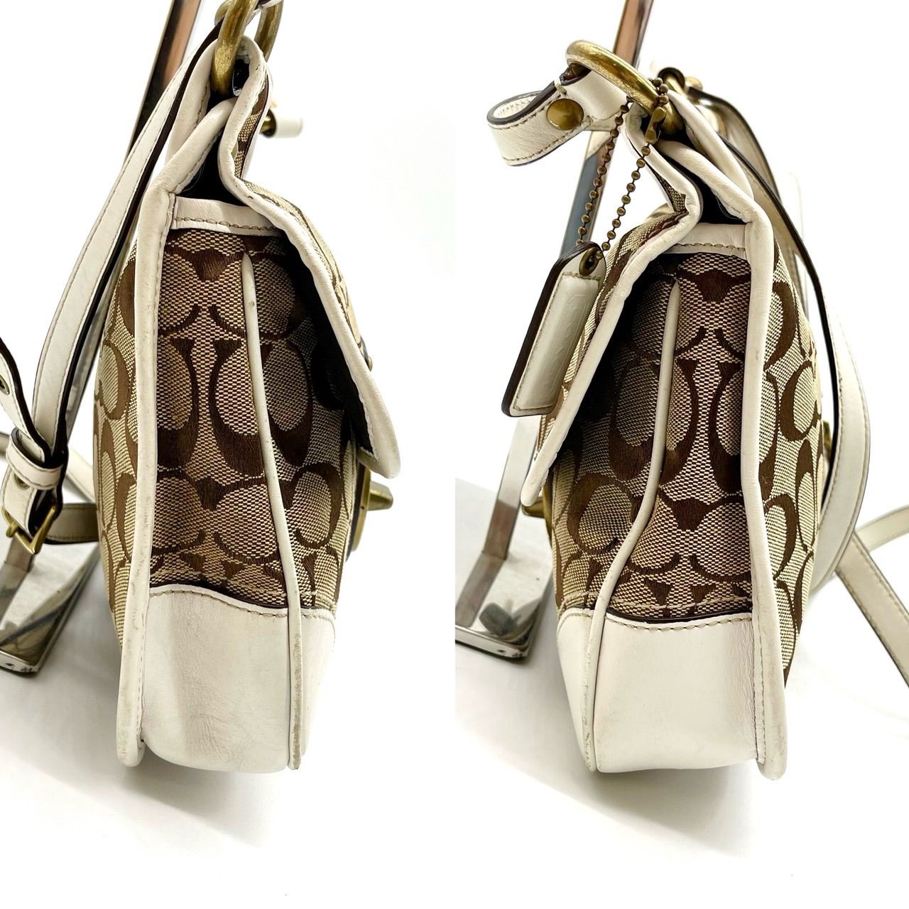 コーチ　ターンロック　レザー　キャンバス　トートバッグ　肩掛け　総柄 ✨良品✨ COACH コーチ ワンショルダーバッグ トートバッグ
