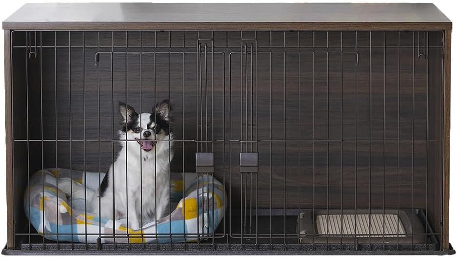 アイリスオーヤマ 犬ケージ ナチュラルファニチャー ダークブラウン 小型犬用 幅122.5×奥行61×高さ62.5cm