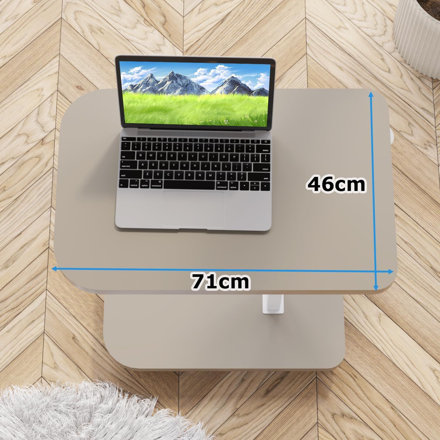 茶色 高さ72～114cm 高さ調節 介護 ベッドテーブル PC 幅71CM×奥行46CM デスク 空圧昇降式 サイドテーブル 昇降式デスク パソコンデスク Radlove