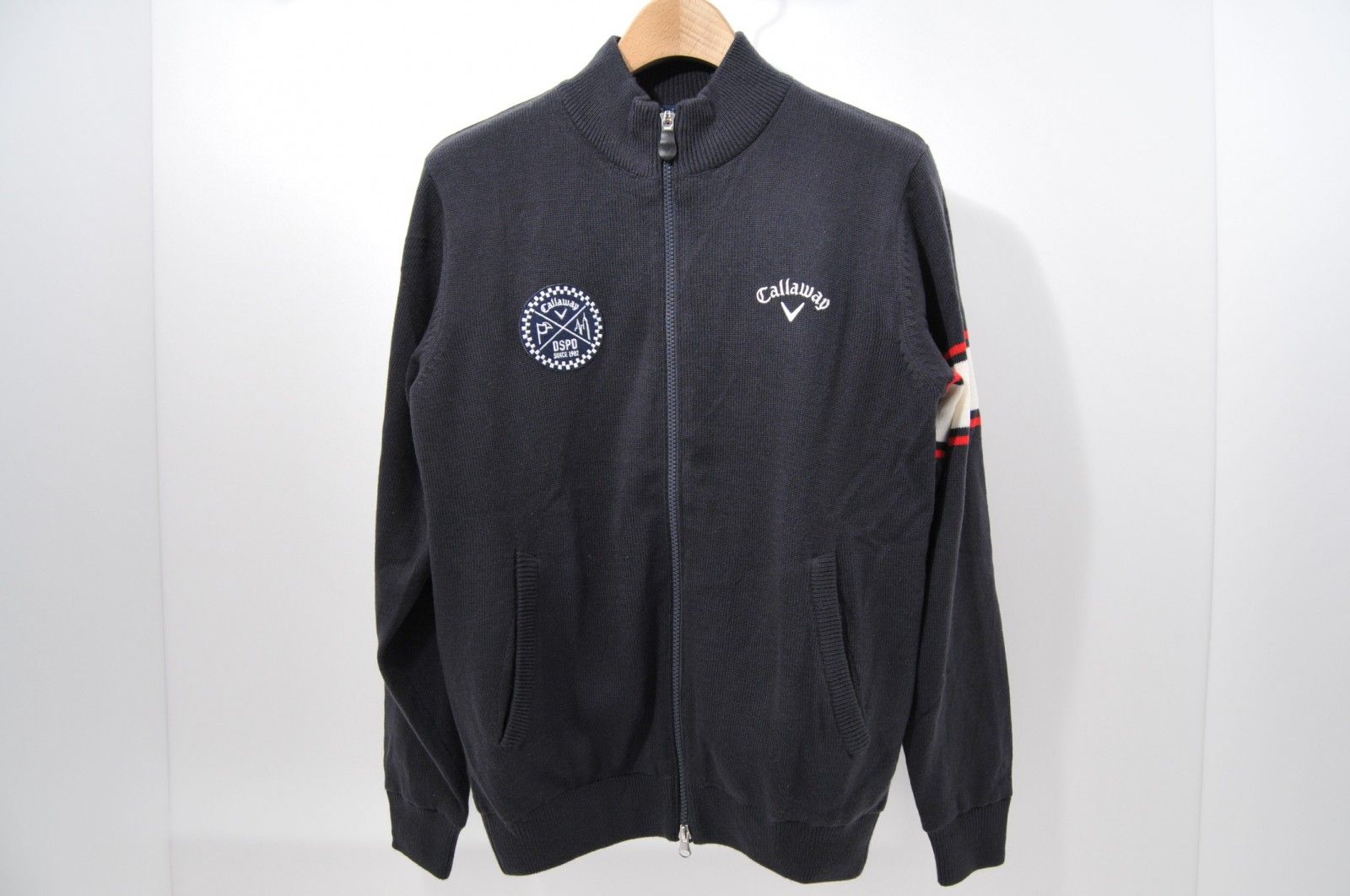中古 メンズ キャロウェイ Callaway ニットアウター M 紺 ネイビー 長袖 ダブルジップ
