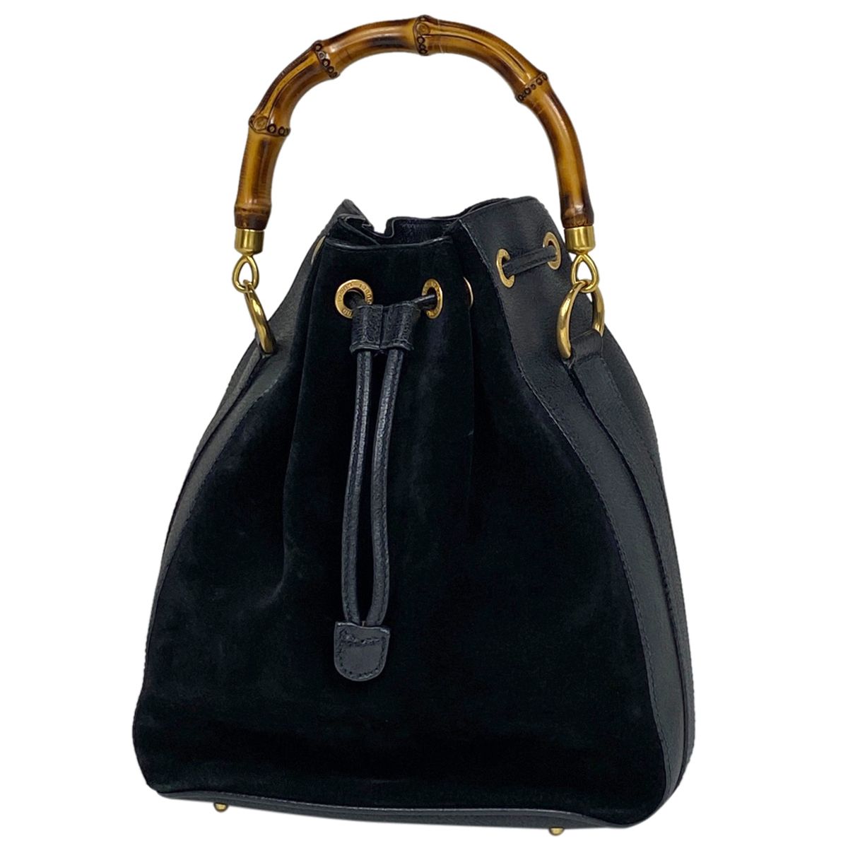 オールドグッチ バンブー 巾着 ショルダーバッグ ブラック スエード グッチ GUCCI バンブー ハンドバッグ 2WAY ショルダーバッグ 巾着型