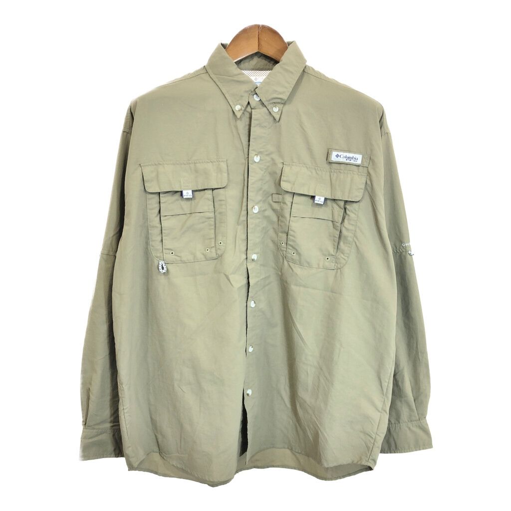 Columbia コロンビア PFG ボタンダウン フィッシングシャツ アウトドア カーキ (メンズ M) 中古 古着 R7503