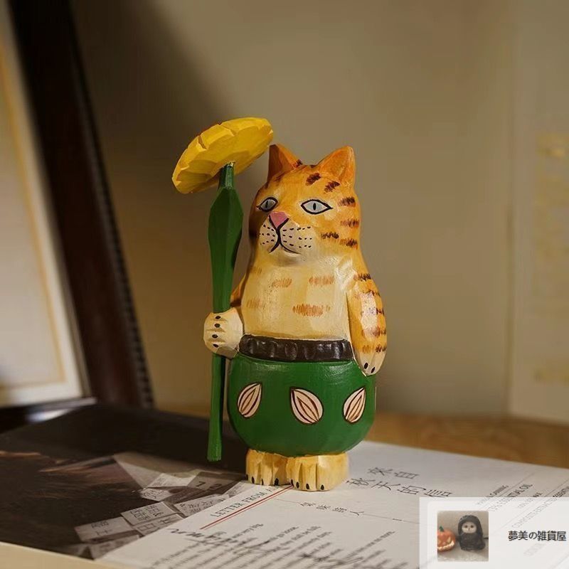 バンナイリョウジ 木彫りの猫 ねこ ネコ