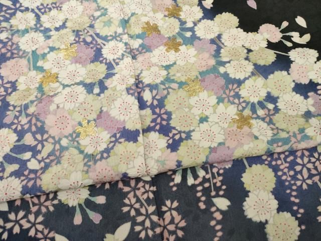 平和屋着物○豪華振袖 刺繍 枝垂れ桜文 暈し染め 黒地 金糸 正絹