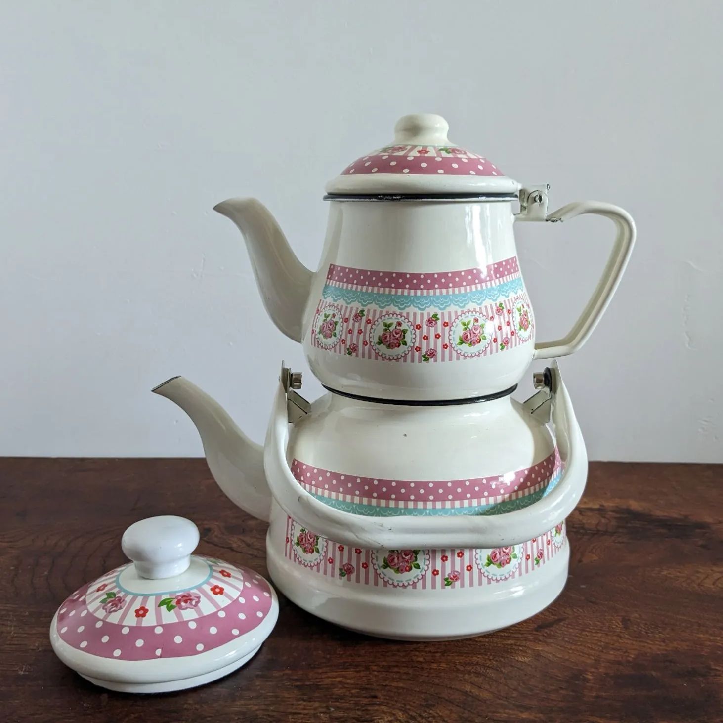 NEW トルコ製 レトロ チャイダンルック 琺瑯ポット