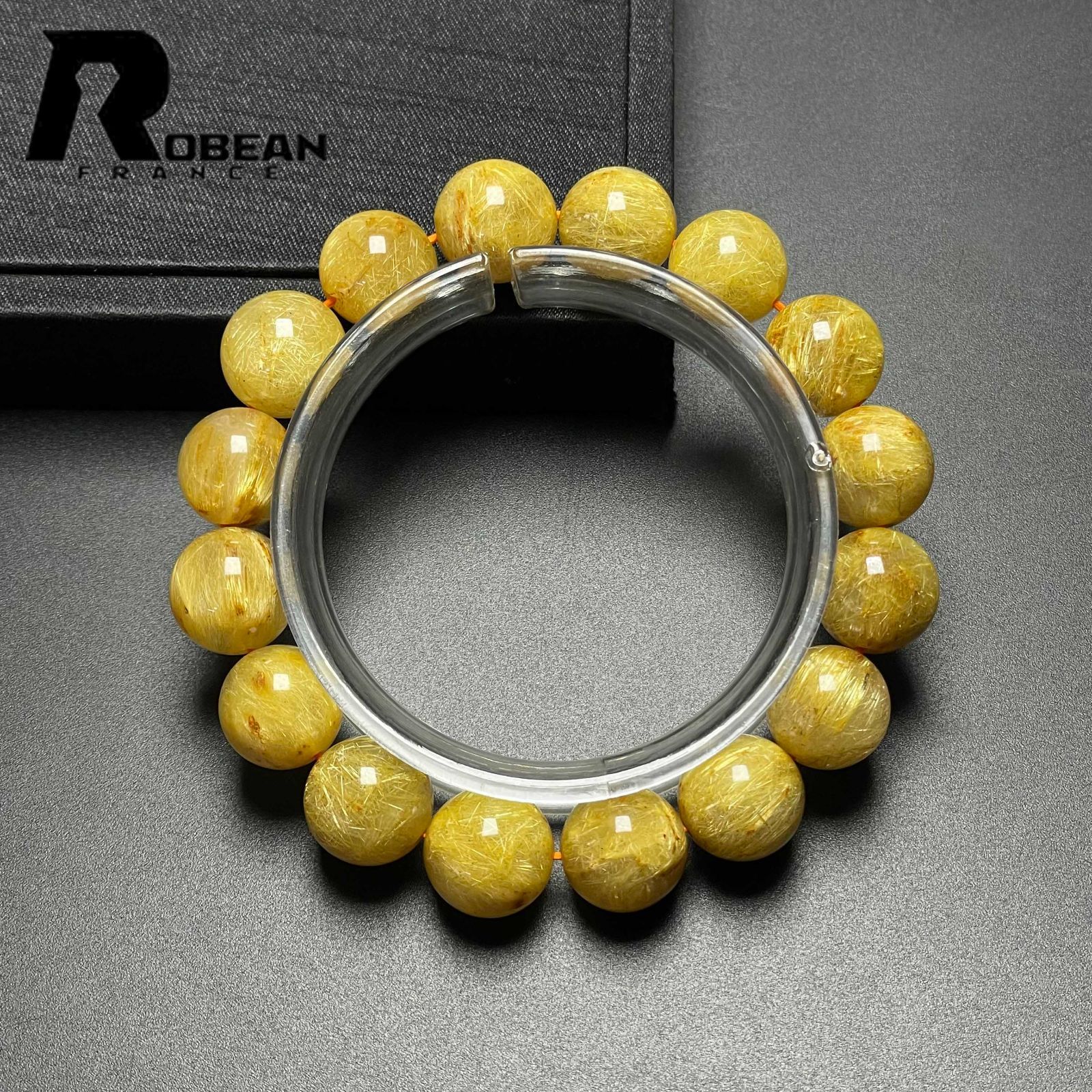 上級 EU製 定価27万円 ROBEAN ! 満針ルチルクォーツ ブレスレット パワーストーン 天然石 金運 お守り プレゼント2 12.7-13.7mm M1014718