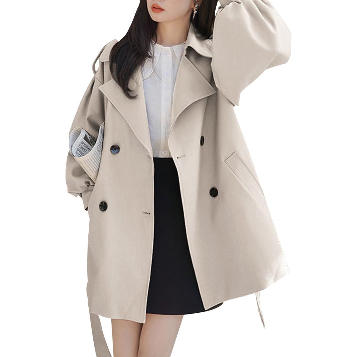 L_アイボリー [ウェアビー] ボリュームスリーブ ショート トレンチ  