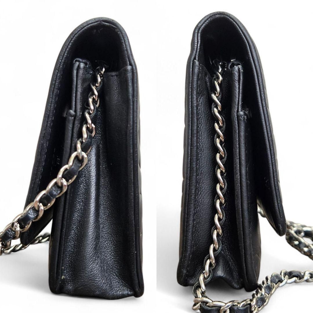 美品】CHANEL カメリア ラムスキン チェーンウォレット ショルダー 黒