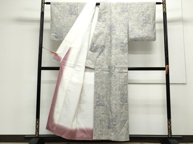 平和屋着物○本場大島紬 白大島 9マルキ 草花文 総絣 正絹 逸品