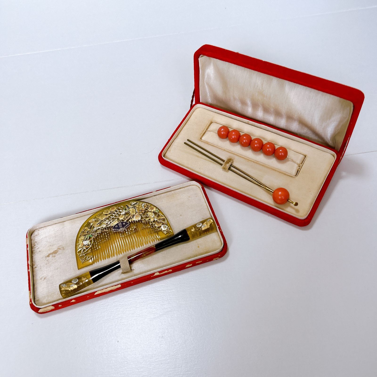 ヴィンテージ 簪セット かんざし くし 帯留め ビロード箱 中古品 管理