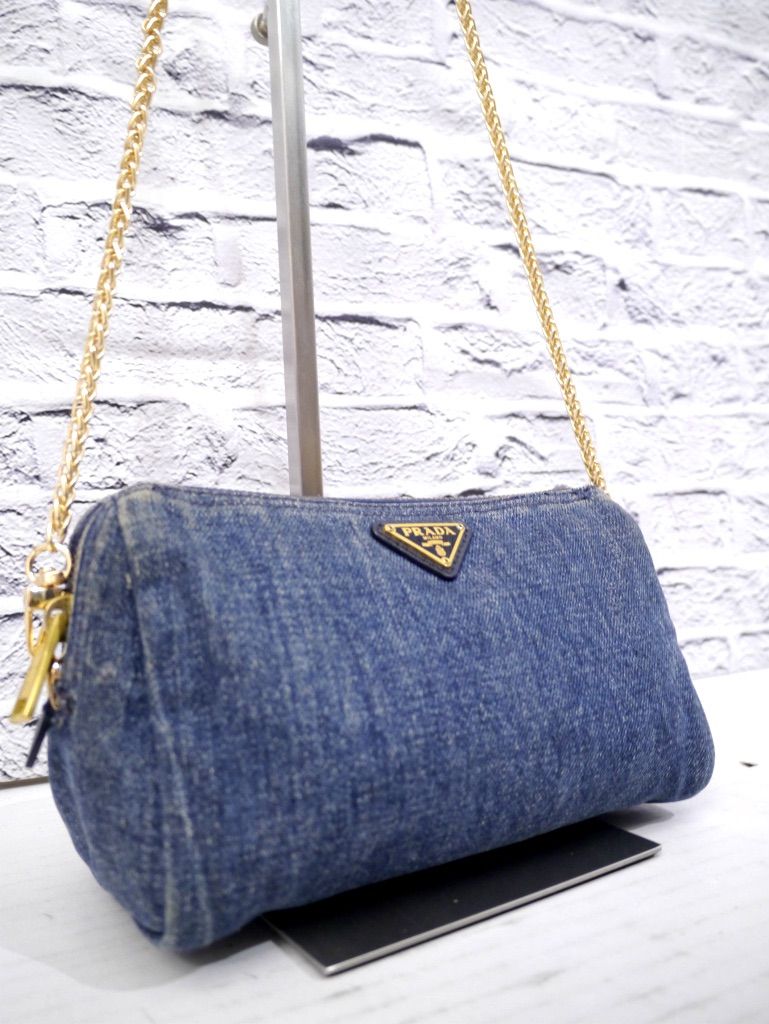 ◆PRADA プラダ CANAPA デニム ショルダー カメラ バッグ ポーチ紺 美品 ◇ PRADA プラダ CANAPA カナパ デニム クロスボディ