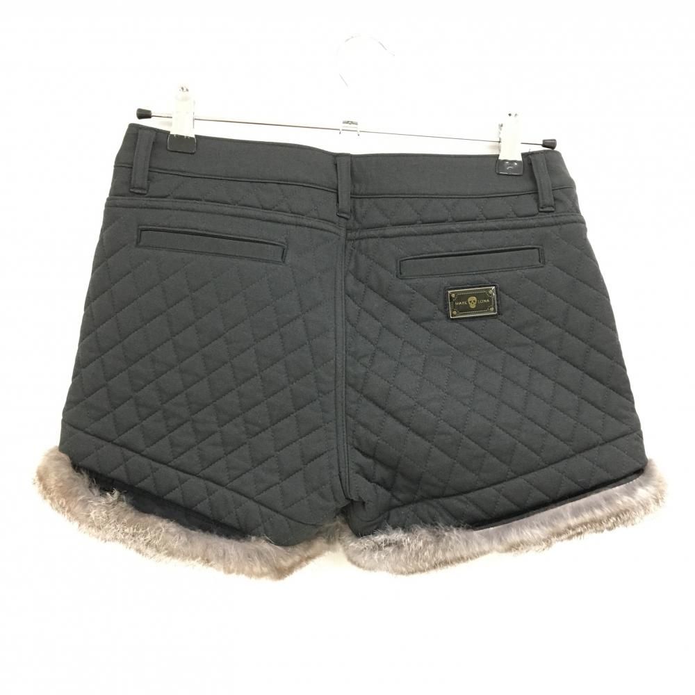 超 マークアンドロナ 中綿ショートパンツ ダークグレー ラビットファー着脱可 キルティング レディース M ゴルフウェア MARK&LONA