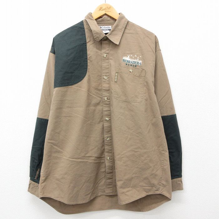 XL/古着 コロンビア 長袖 ハンティング シャツ メンズ 00s HERRADURA RANCH シカ 大きいサイズ ロング丈 コットン ベージュ他 カーキ spe 2