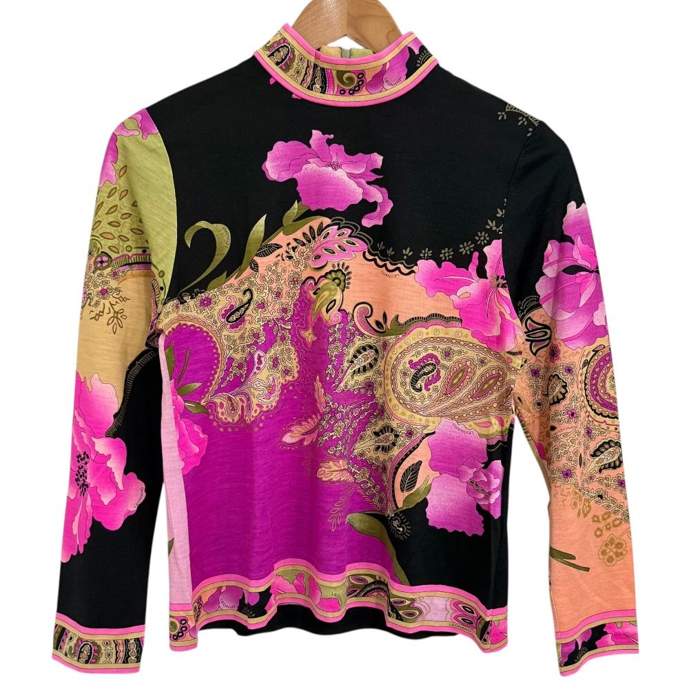 LEONARD FASHION レオナールファッション ペイズリー柄 シルクブレンド カーディガン カットソー アンサンブル M ブラック レディース 古着