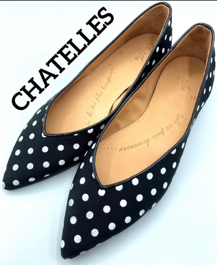 シャテル Chatelles Amedee パンプス 完売品 美品】CHATELLES シャテル”Amedee”ポルカドットフラットパンプス