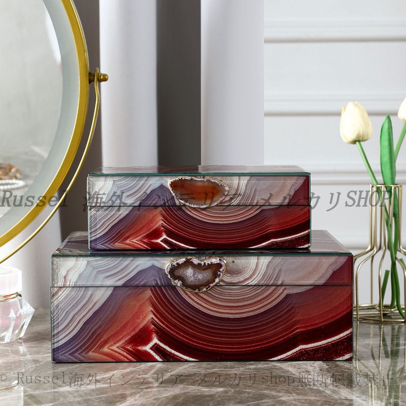 ジュエリー ボックス ラグジュアリー 2個セット レッド ホワイト マーブル模様 おしゃれ かわいい インテリア ケース 宝石箱 ギフト プレゼント