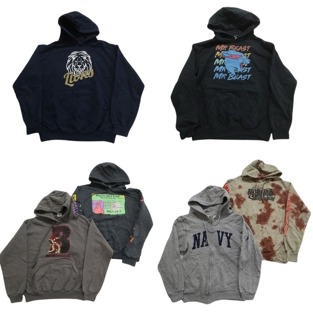 古着卸 まとめ売り カラー スウェット 6枚セット (メンズ Ｓ ) タイダイ柄 NARUTO フルジップ ミリタリー NAVY  中古 古着 MX7080