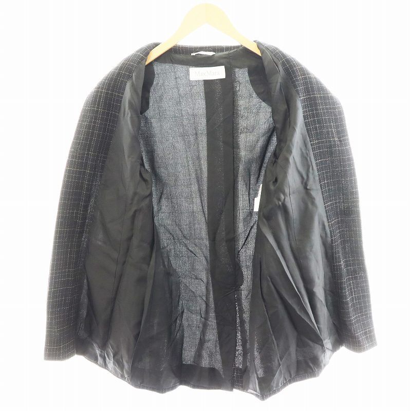 マックスマーラ MAX MARA ジャケット チェック柄 38 黒 ブラック