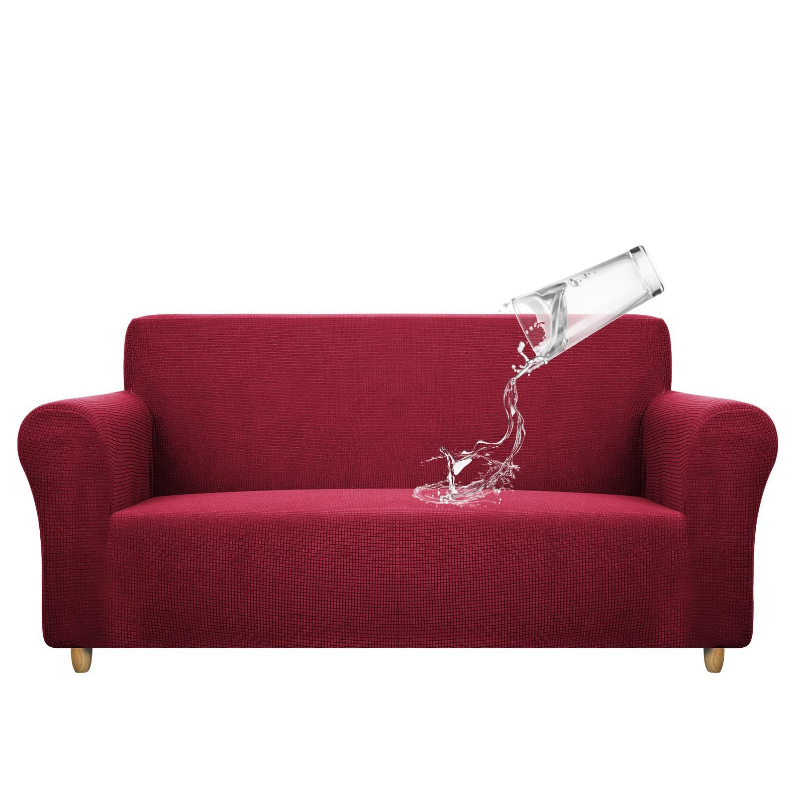 ワインレッド_3人掛け HMZM ソファーカバー 3人掛け 良い耐水性 ペットの引っかき傷からの保護 肘付き 無地 縦横弾力 ストレッチ フィットタイプ 肘付き 滑り止め 柔らかい 伸縮素材伸び良く 四季適用 超便利(ワインレッド)