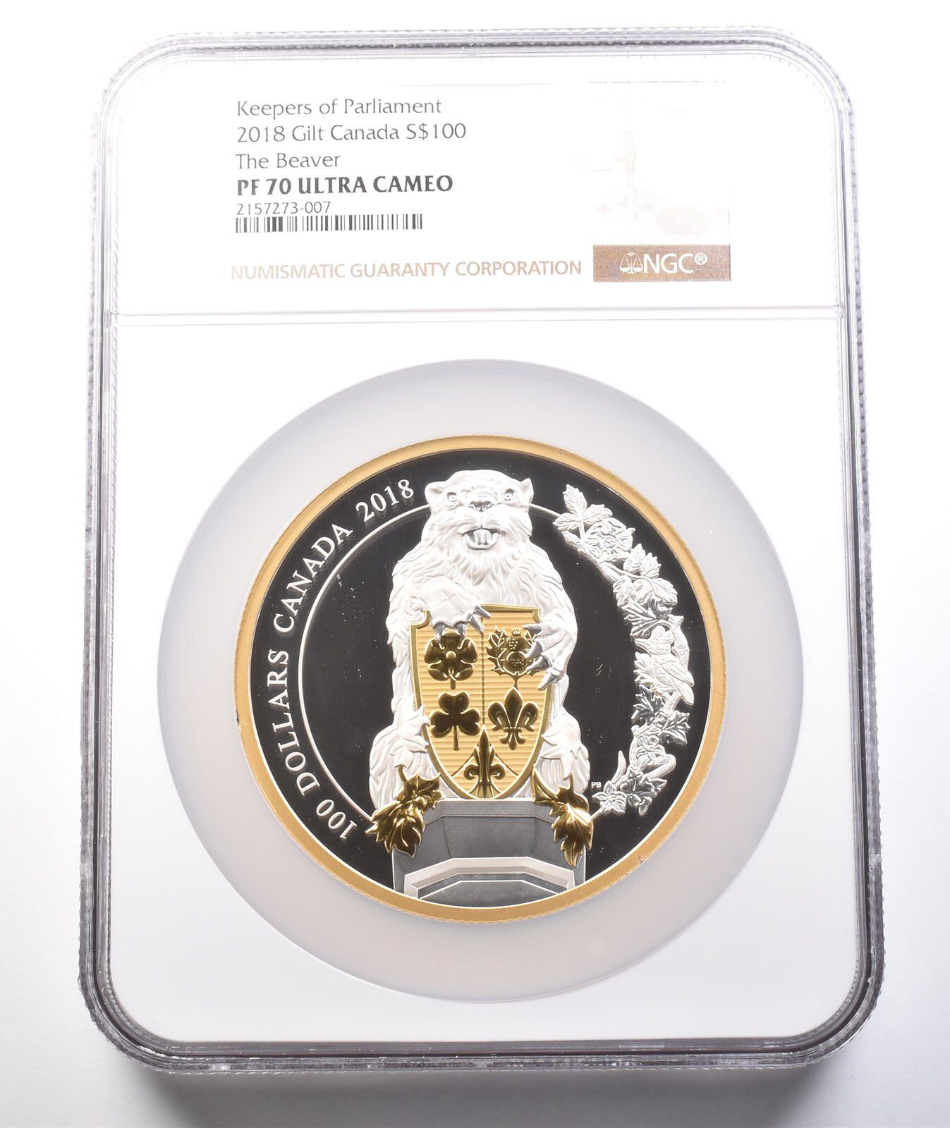 2018年カナダ100ドル銀貨 キーパーズ オブ パーラメント ビーバー PF70 UCAM NGC