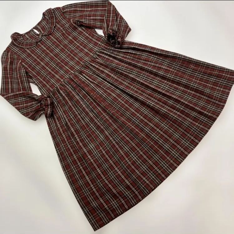 美品】ピンクハウス 赤茶系チェック ネル ワンピース/2023年 春