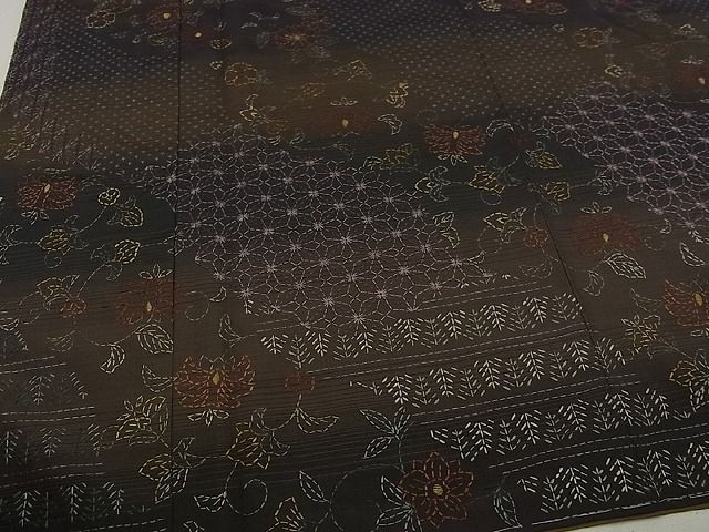 平和屋1□極上 紬 刺し子 総刺繍 道長花文 逸品 未使用s7854 - 平和屋