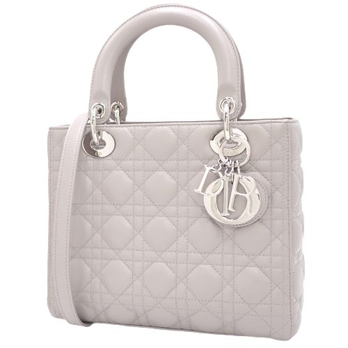 Christian Dior(クリスチャンディオール) カナージュ レディディオール ミディアムバッグ ハンドバッグ 2way ショルダー 肩掛け  レザー ライトグレー シルバー金具 レディース 40802058639【中古】【アラモード】
