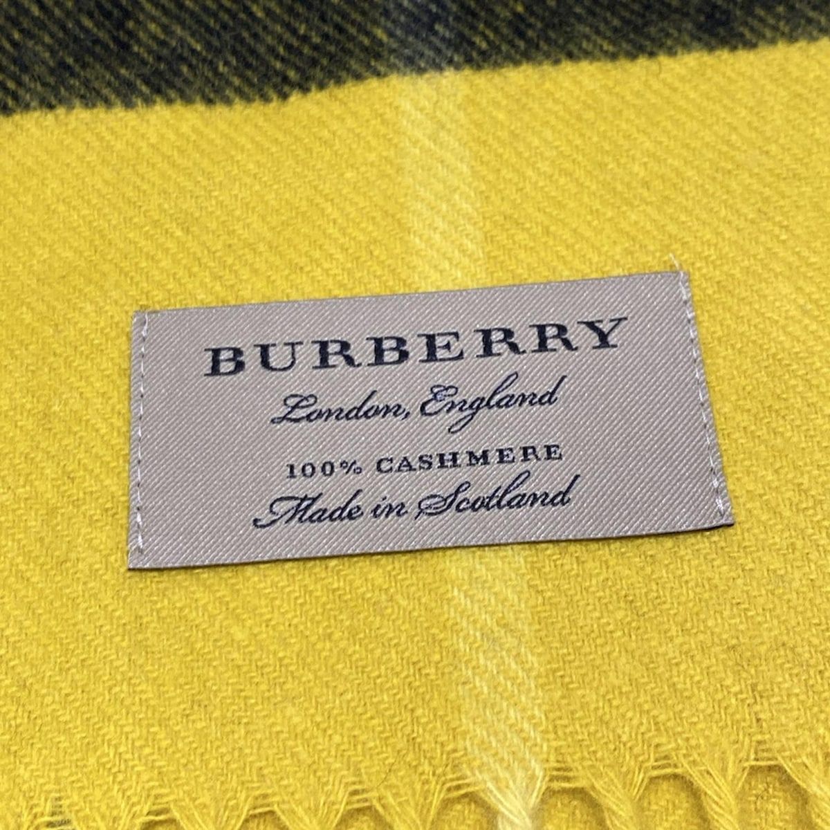 大特価販売。 BURBERRY LONDON ENGLAND バーバリーロンドンイングランド マフラー - イエロー×黒×マルチ チェック柄 カシミヤ