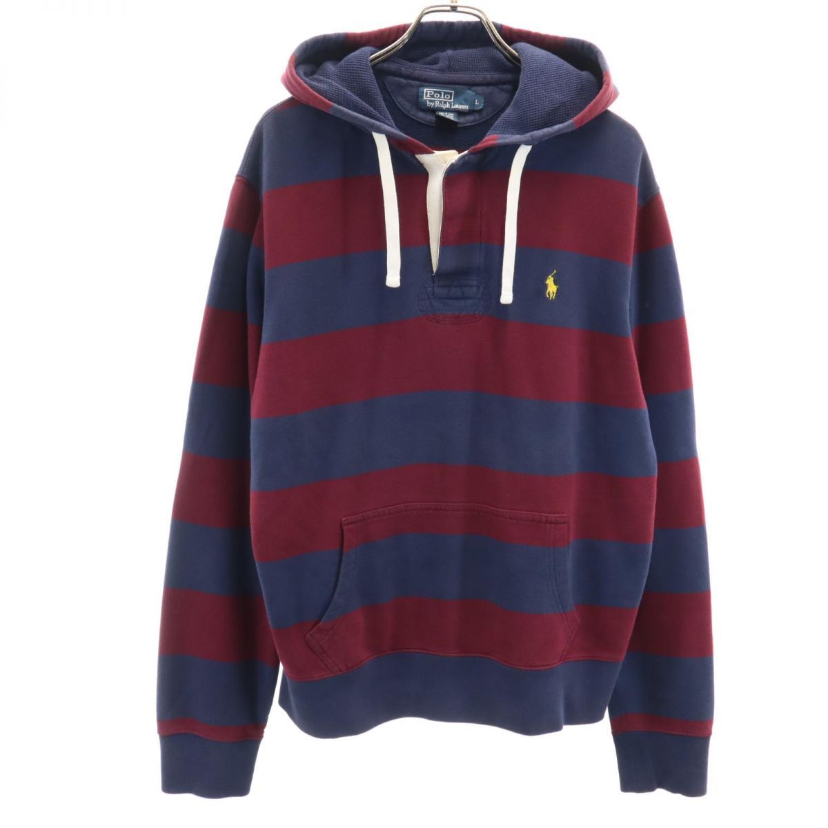 ポロバイラルフローレン ボーダー柄 長袖 パーカー L ネイビー/レッド Polo by Ralph Lauren プルオーバー メンズ 古着 【240304】