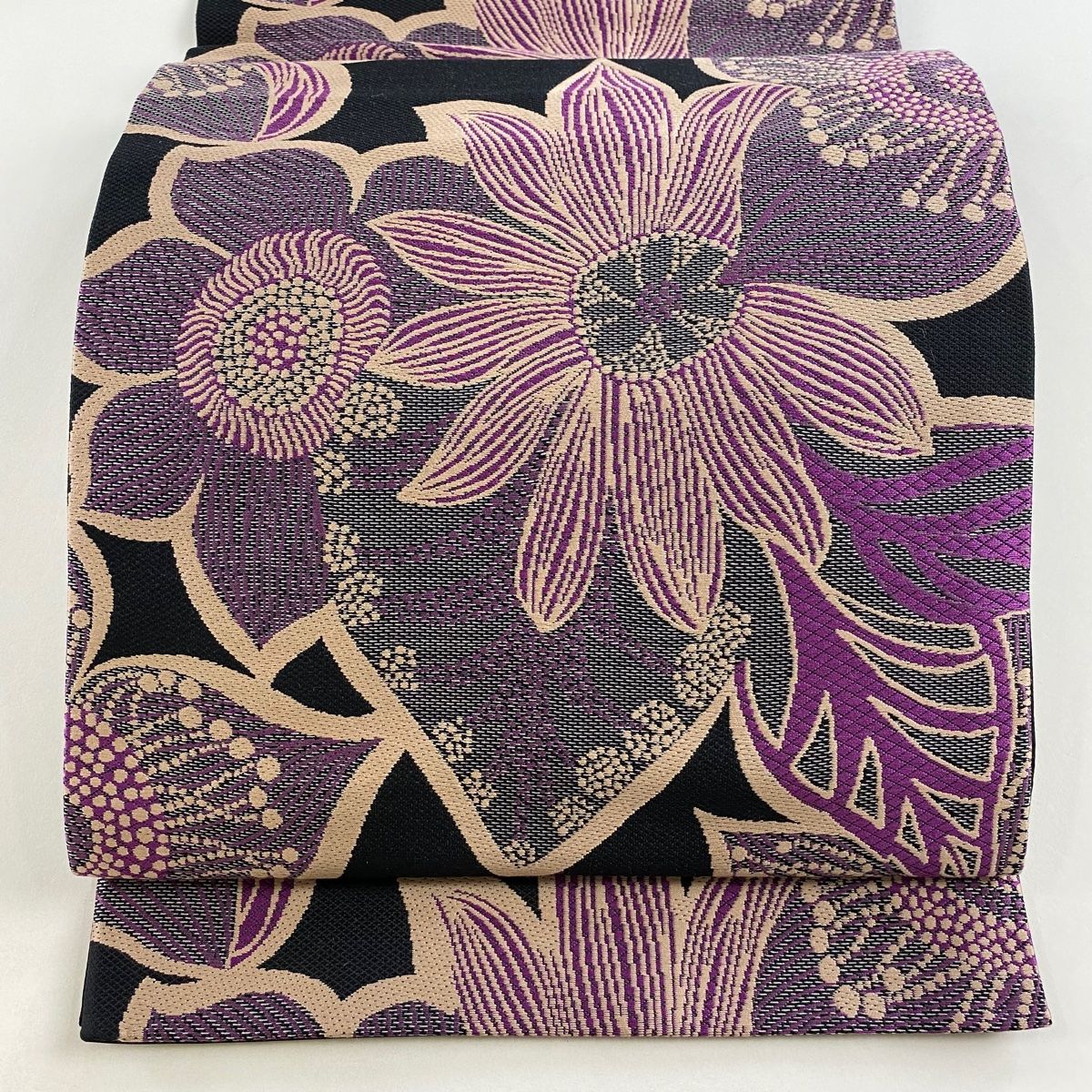 名古屋帯 名品 花 紫 正絹