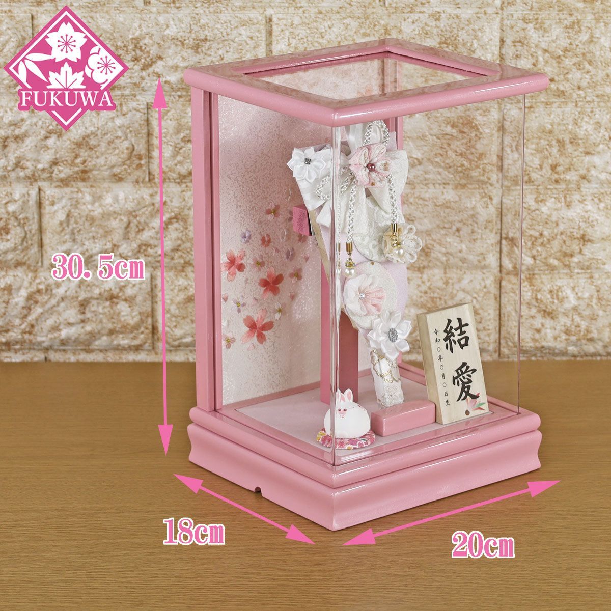 羽子板 初正月 ケース入り ７号 摘み細工 髪飾り付き つまみ細工 羽子板飾り ホワイト ここな ピンク アクリルケース 入り FUKUR8-139E ちりめん細工 コンパクト かわいい おしゃれ 花羽子板 ミニサイズ お祝い