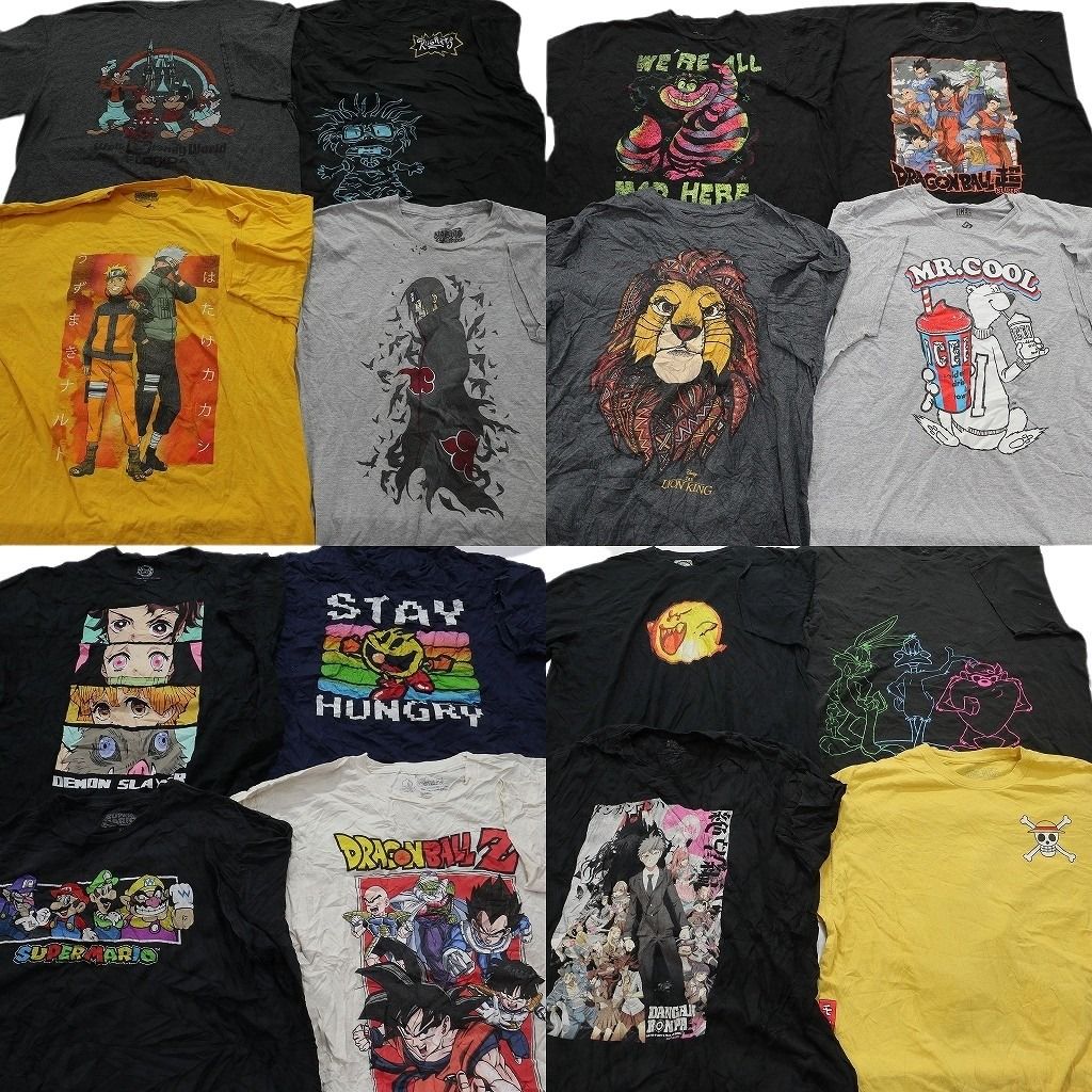 古着卸 まとめ売り キャラクター 半袖Tシャツ 16枚セット メンズ XL ダンガンロンパ ワンピース 鬼滅の刃 ドラゴンボール 古着 NC3854