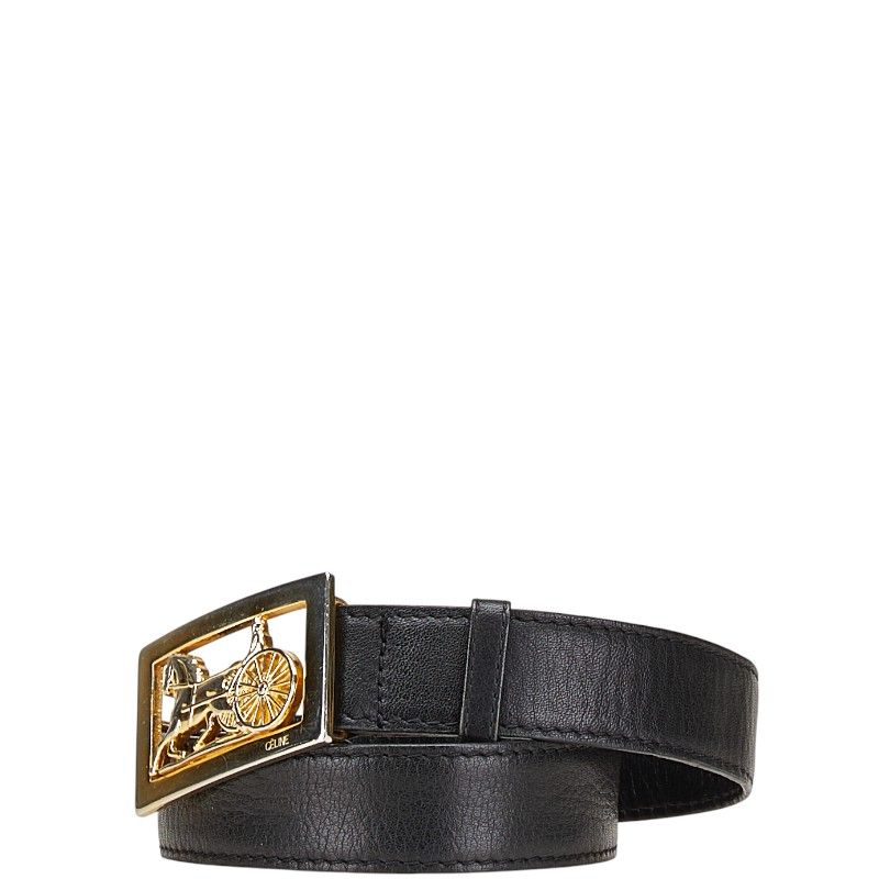 CELINE セリーヌ ベルト 65 馬車 ゴールド ブラック レザー CELINE CARRIAGE LOGO DESIGN LEAHER BELT/セリーヌ馬車ロゴ
