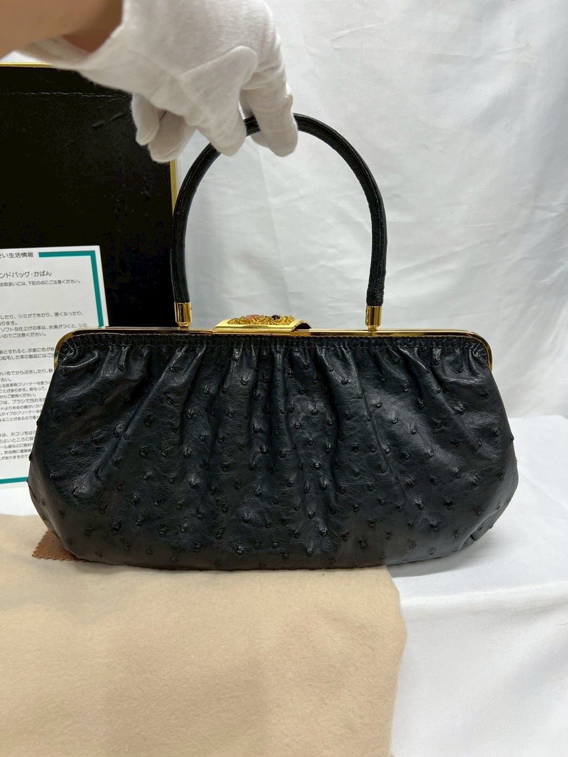 外装美品　HAMANO 濱野　ハマノ　サンピエトロ　オーストリッチ　ハンドバッグ 外装美品 HAMANO 濱野 ハマノ サンピエトロ オーストリッチ