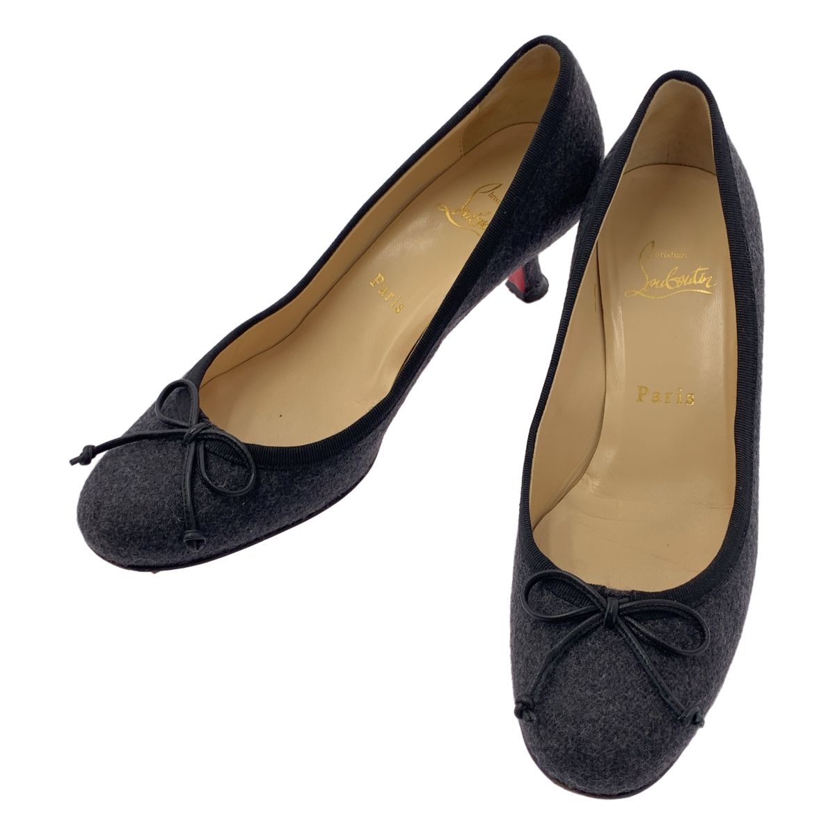 Christian Louboutin | クリスチャンルブタン | MARCIA BALLA リボン バレエ ヒールパンプス | 37 | グレー | レディース