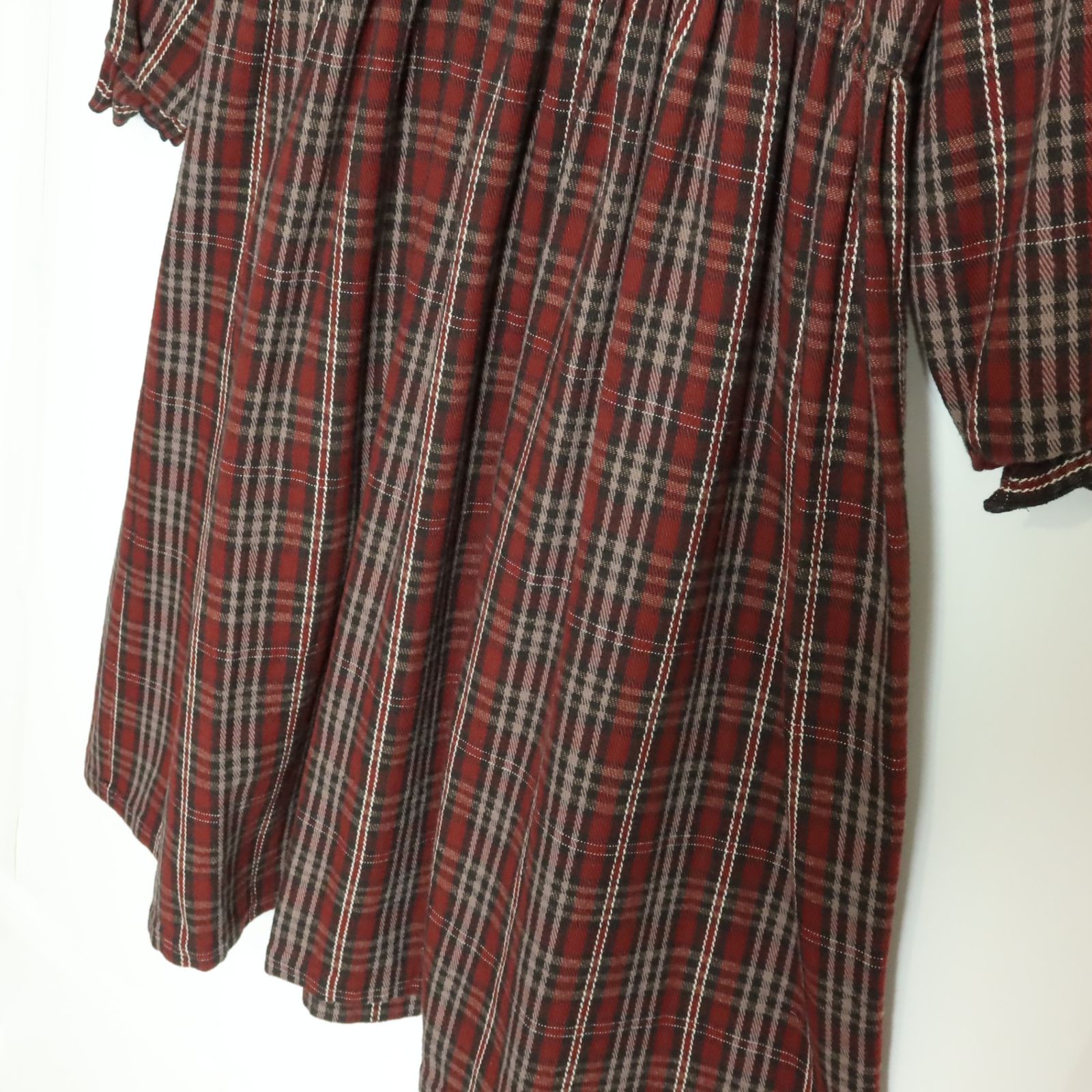 タイムセール❣️ピンクハウスチェック柄フリル襟長袖ワンピースネル素材 新品】 ピンクハウス☆ゆったりフォルム♪チェック柄ワンピース