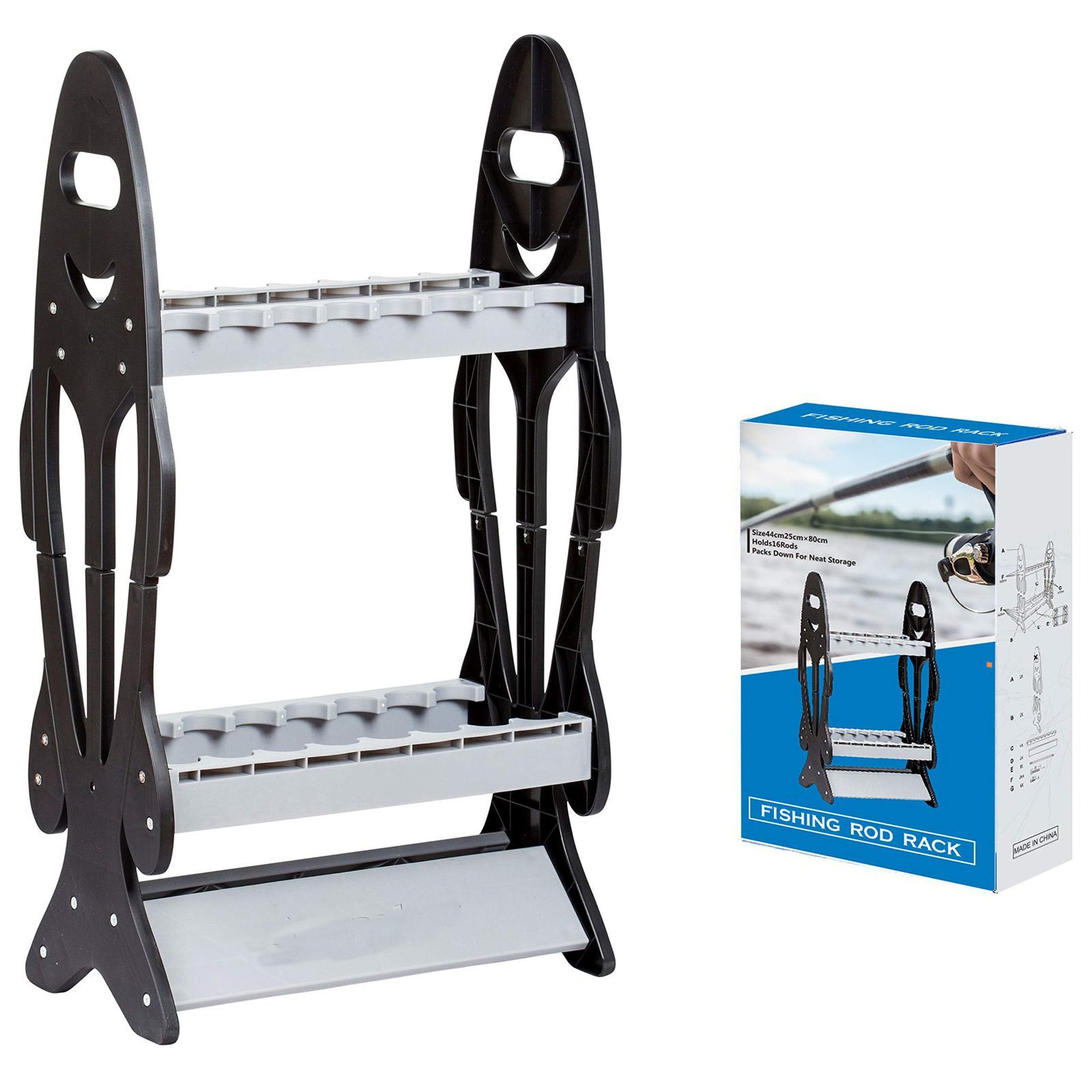 ロッドスタンド 16本 釣り竿用 釣り竿ラック ポール マウントラック インストールロッドホルダー 組立式 フィッシング ロッド