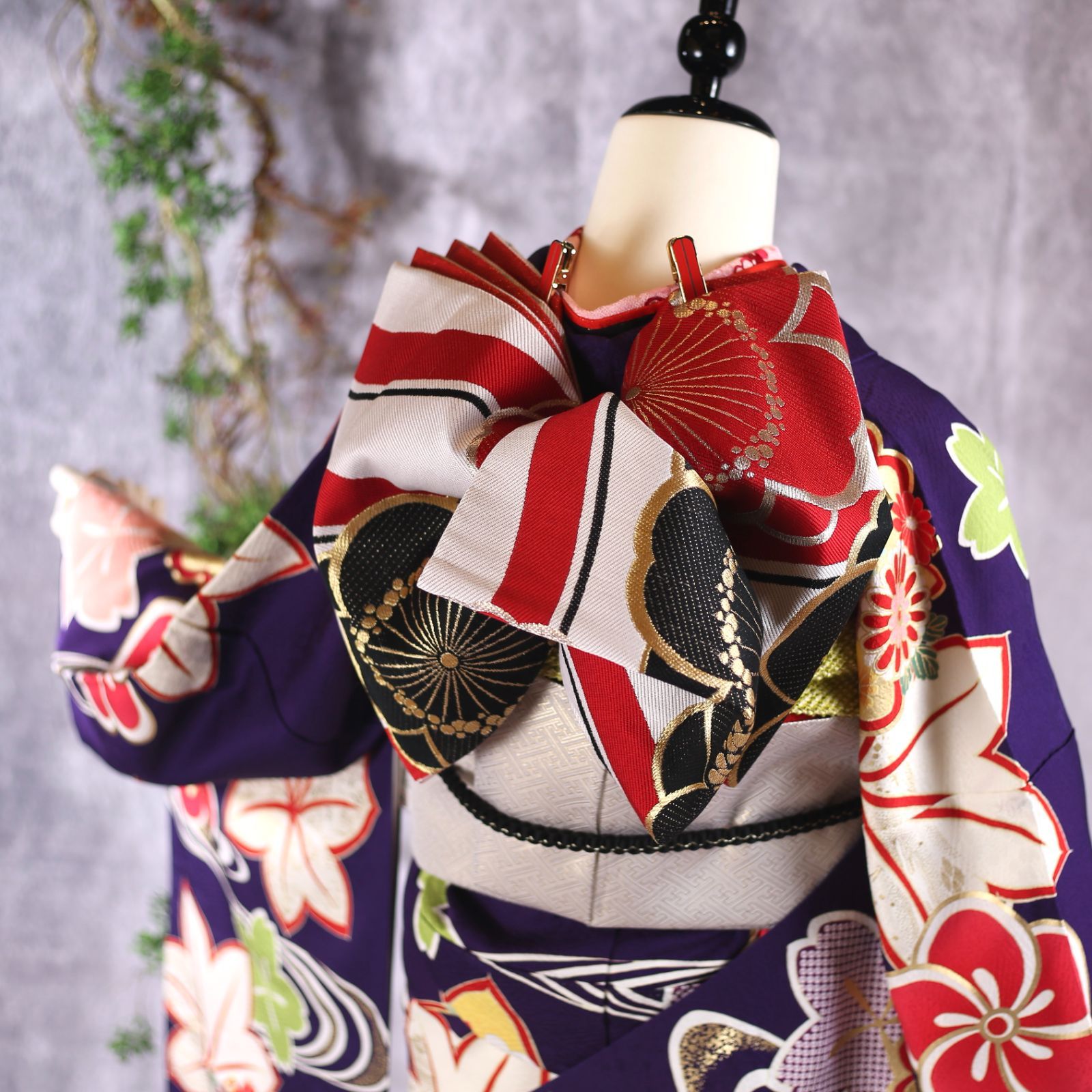 振袖フルセット 振袖セット 振袖 LLサイズ 紫紺×モダン 美品