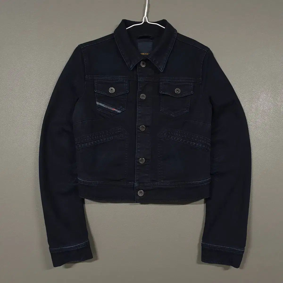 DIESEL ポケット ウォッシュ コットン ブラックデニム レディース デニム トラッカー ジャケット