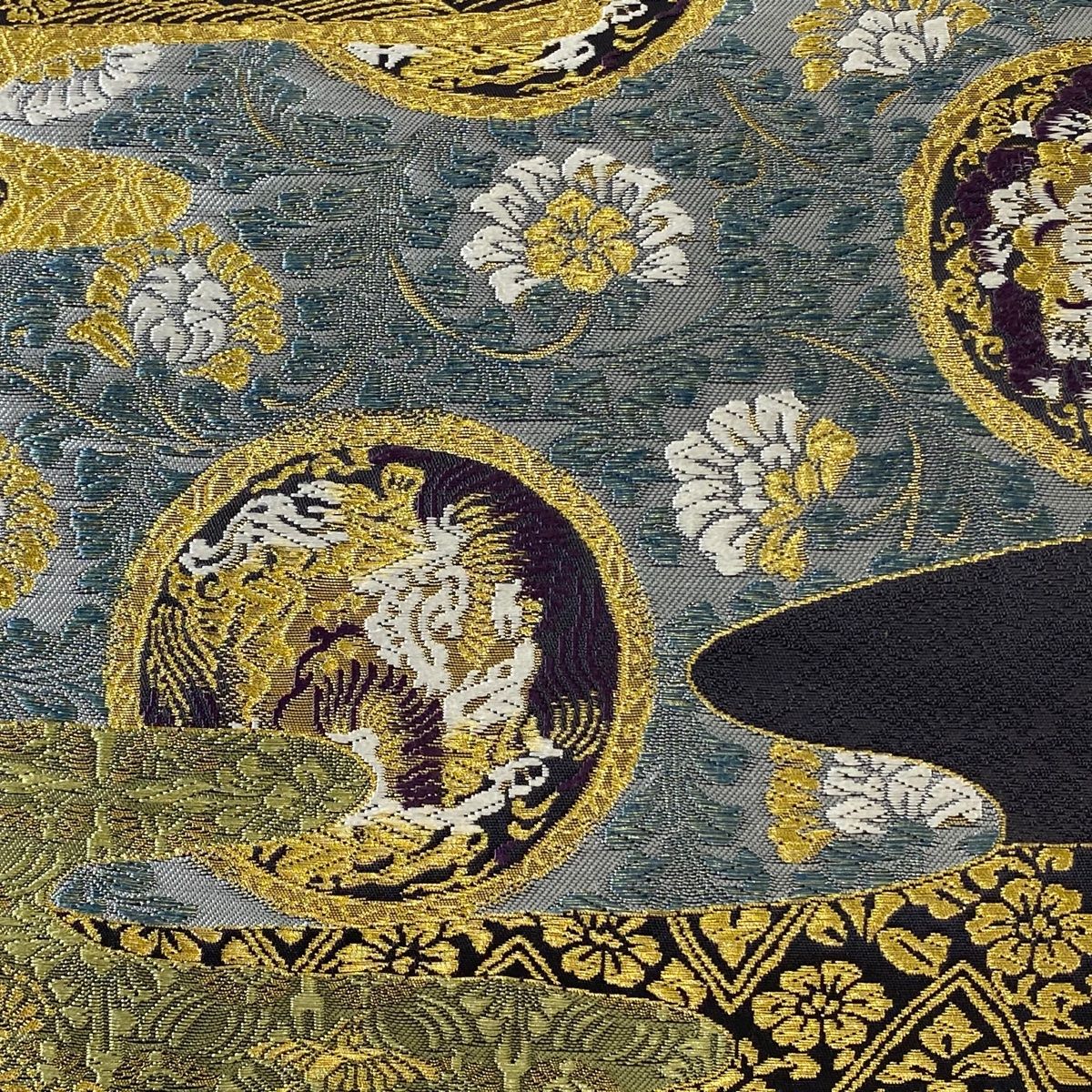 袋帯 美品 秀品 丸文 花唐草 金糸 箔 灰紫 六通 正絹 【中古
