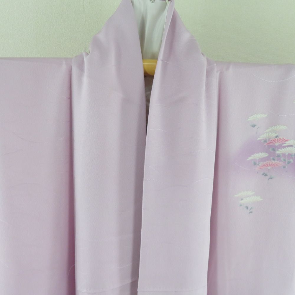 訪問着 ぼかしに菊文様 紫色 袷 広衿 正絹 紋なし 仕立て上がり着物