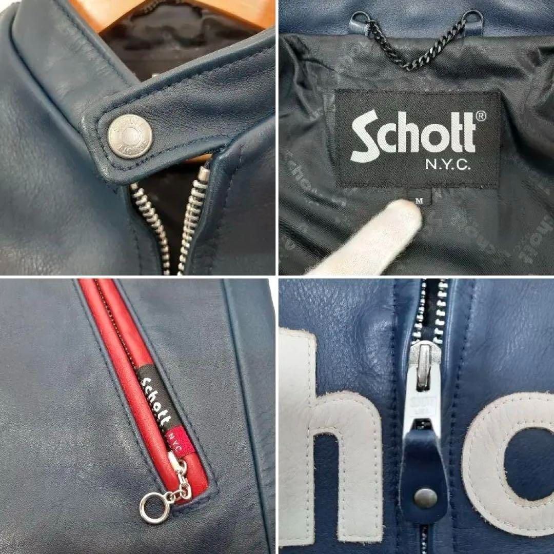 Schott ショット ライダースジャケット カフェレーサー ネイビー×レッド KANDAIZUMI_COM