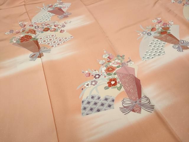 平和屋着物○訪問着 地紙草花文 暈し染め 金銀彩 正絹