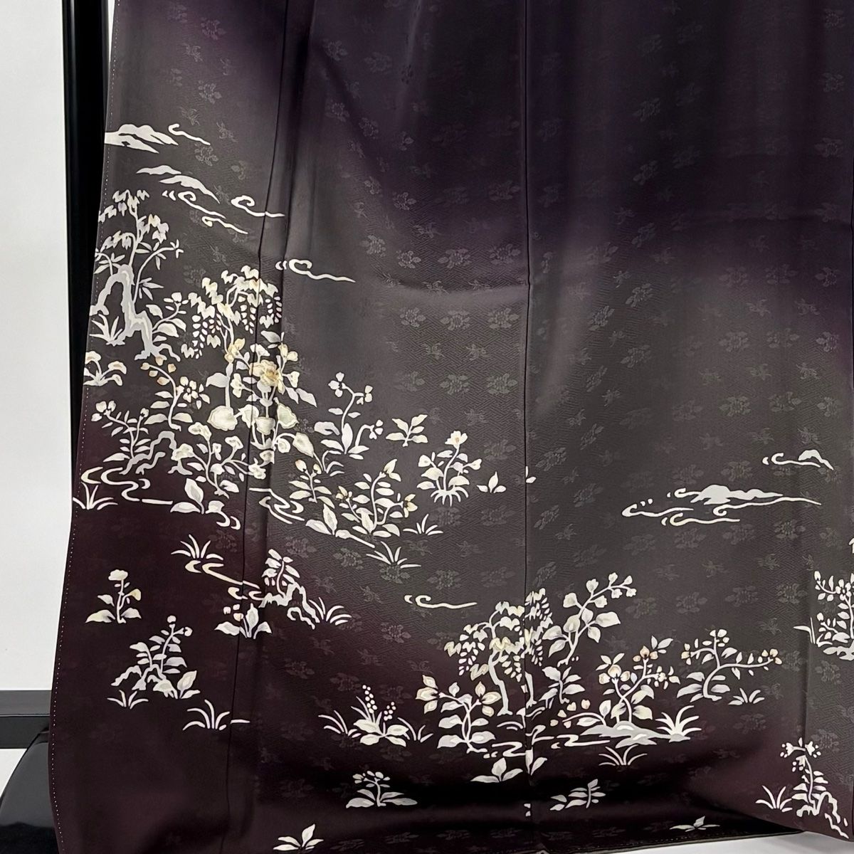 訪問着 身丈173cm 裄丈70cm L 袷 草花 流水 金彩 ぼかし 濃紫 正絹 秀品