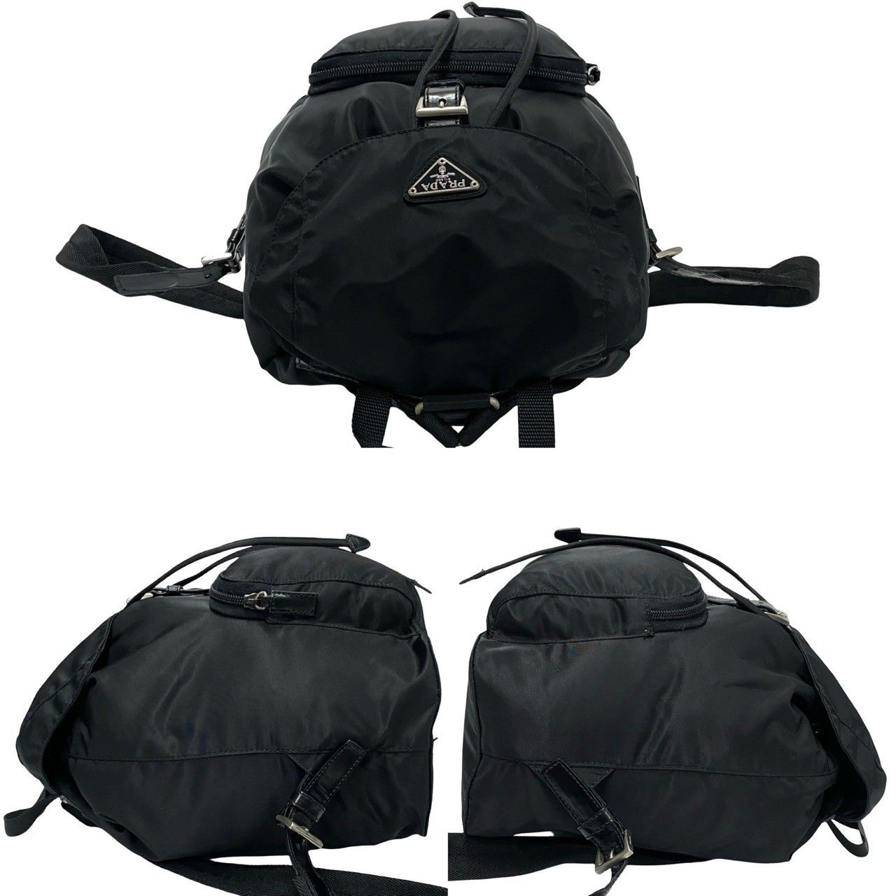 極 美品 PRADA プラダ 三角ロゴ 金具 ナイロン レザー リュック