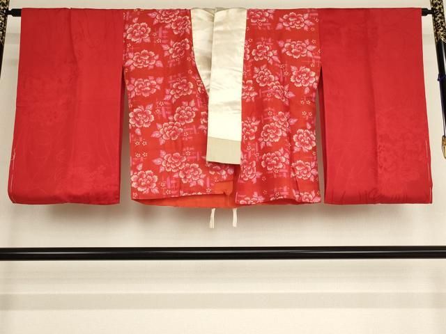 平和屋着物[]アンティーク　大正ロマン　子供　女の子　長襦袢　袷　牡丹文　正絹　逸品　AABA1213ja